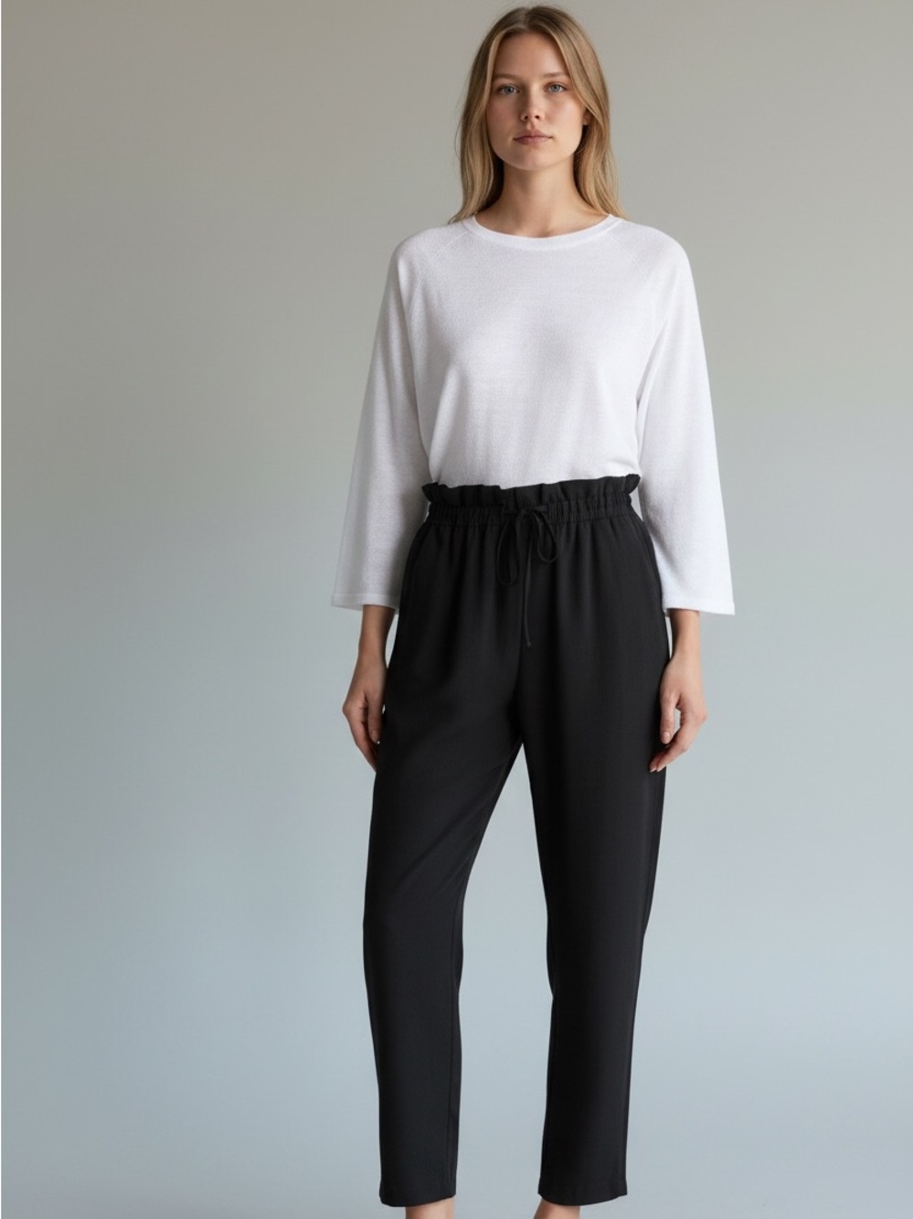 Eileen Fisher Classic Black Paperbag Waist Pants Medium NWOT